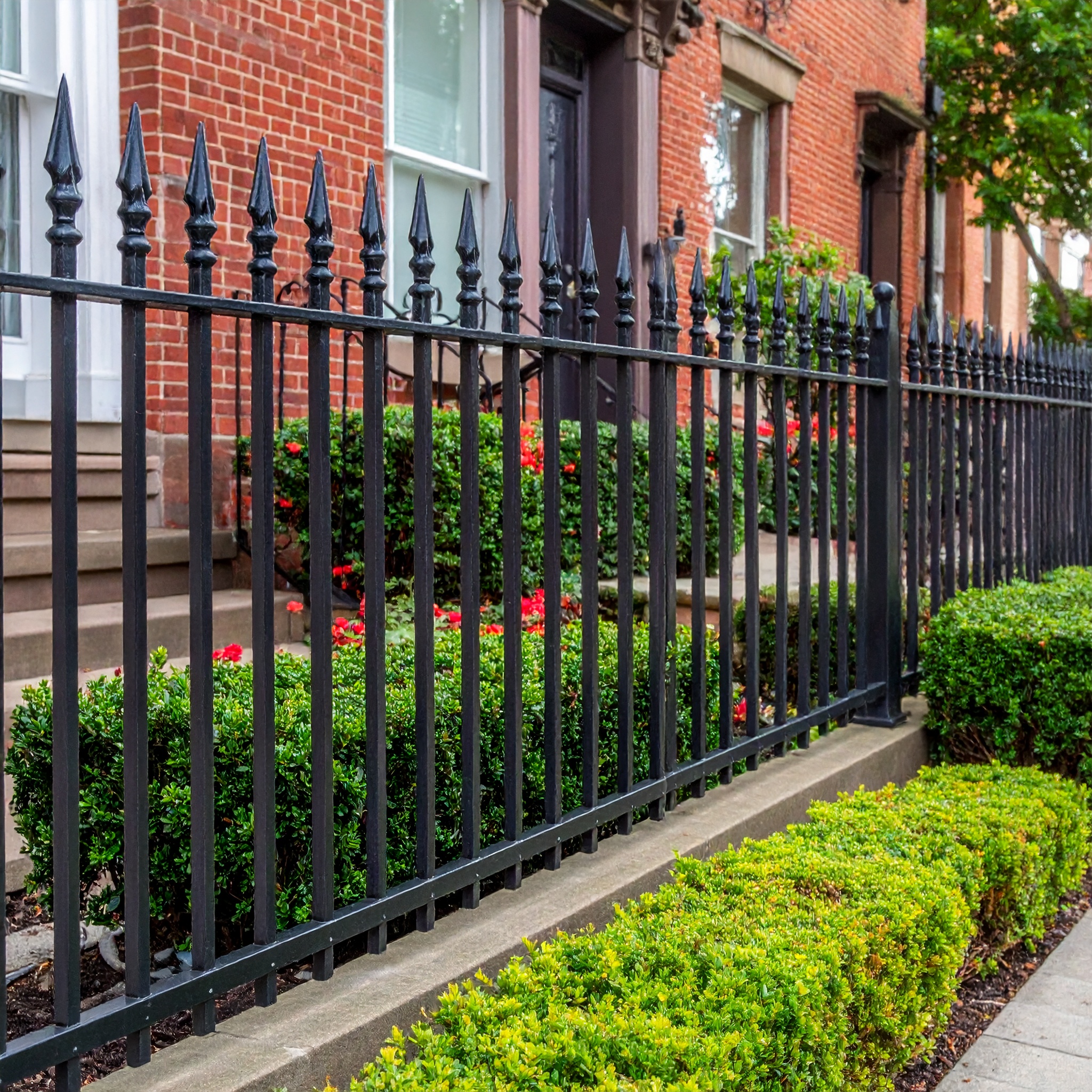 Black metal fence with decorative pickets-deck builder-San Antonio, Texas
