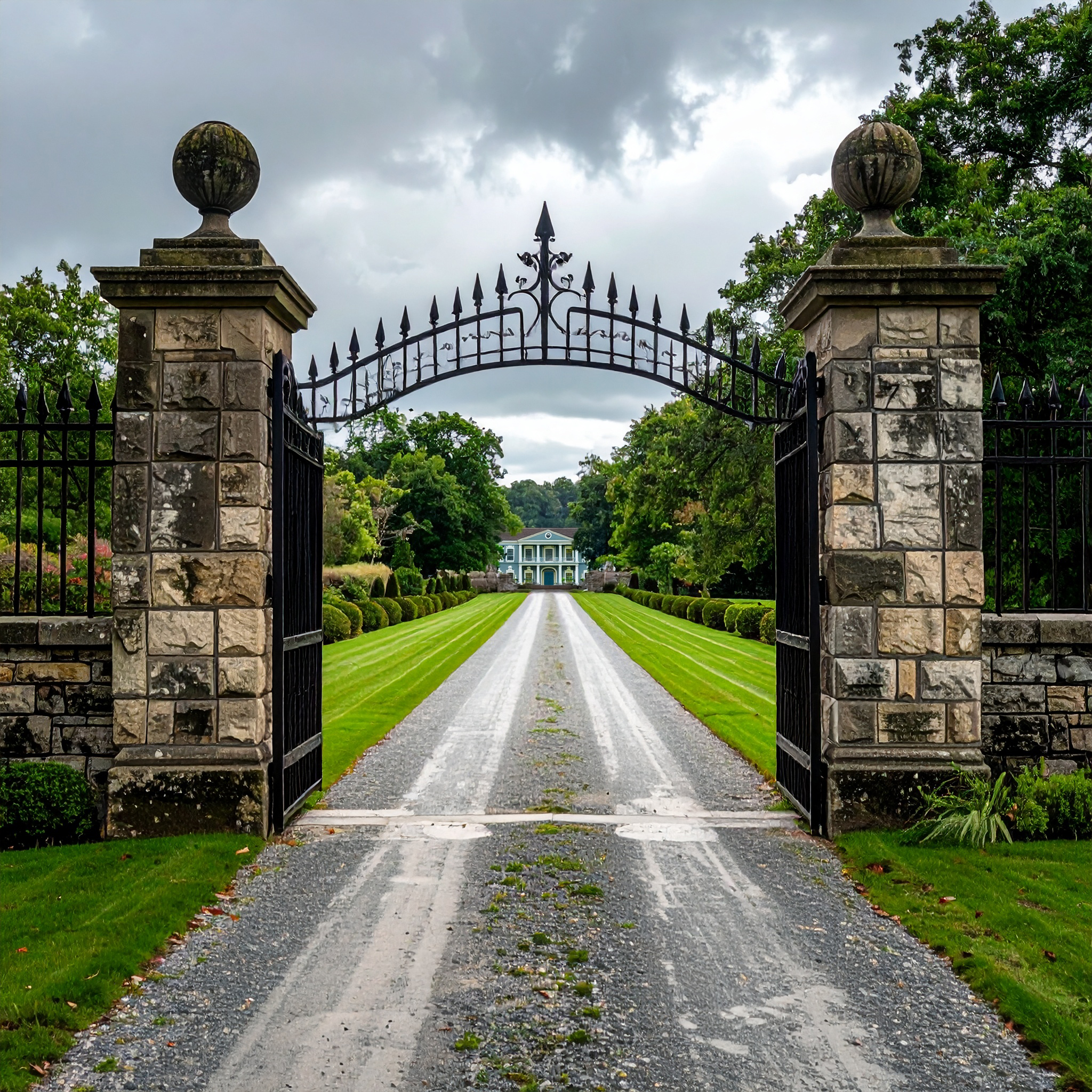 Stone pillars with wrought iron gate-deck builder-San Antonio, Texas