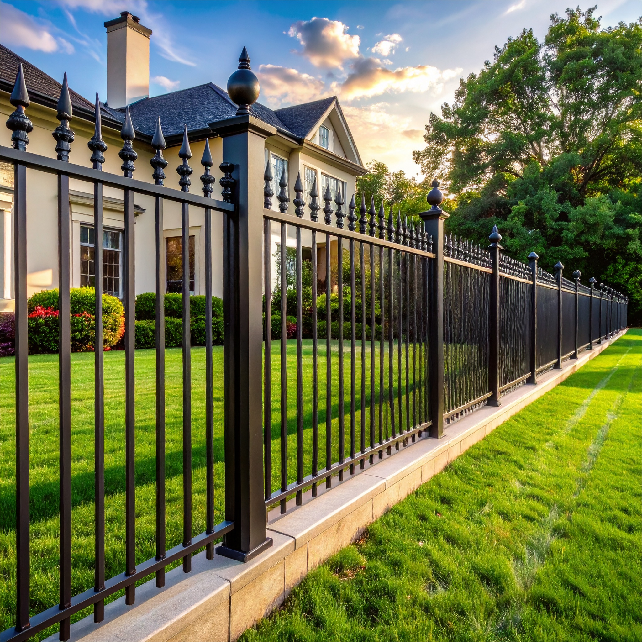 Black metal fence with decorative pickets-deck builder-San Antonio, Texas