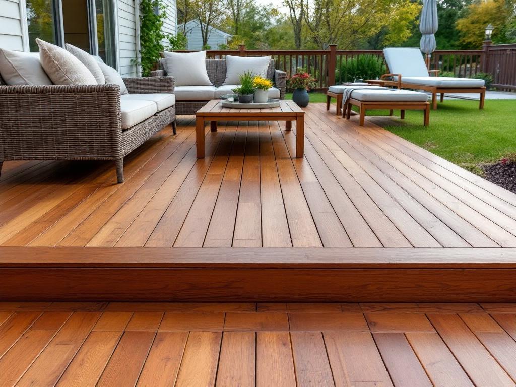 Wooden deck with wicker furniture and plants.-deck builder-San Antonio, Texas