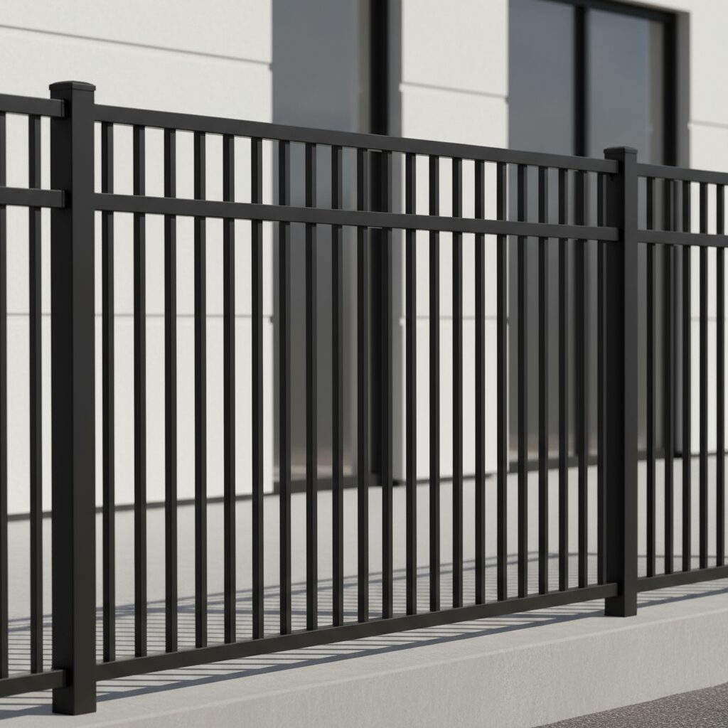 Black aluminum fence with vertical pickets-deck builder-San Antonio, Texas
