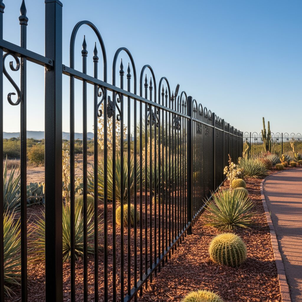 Black wrought iron fence with spikes.-deck builder-San Antonio, Texas