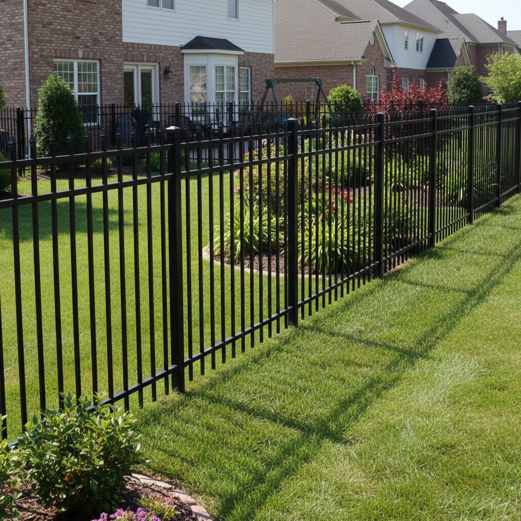 Black metal fence with garden beds-deck builder-San Antonio, Texas