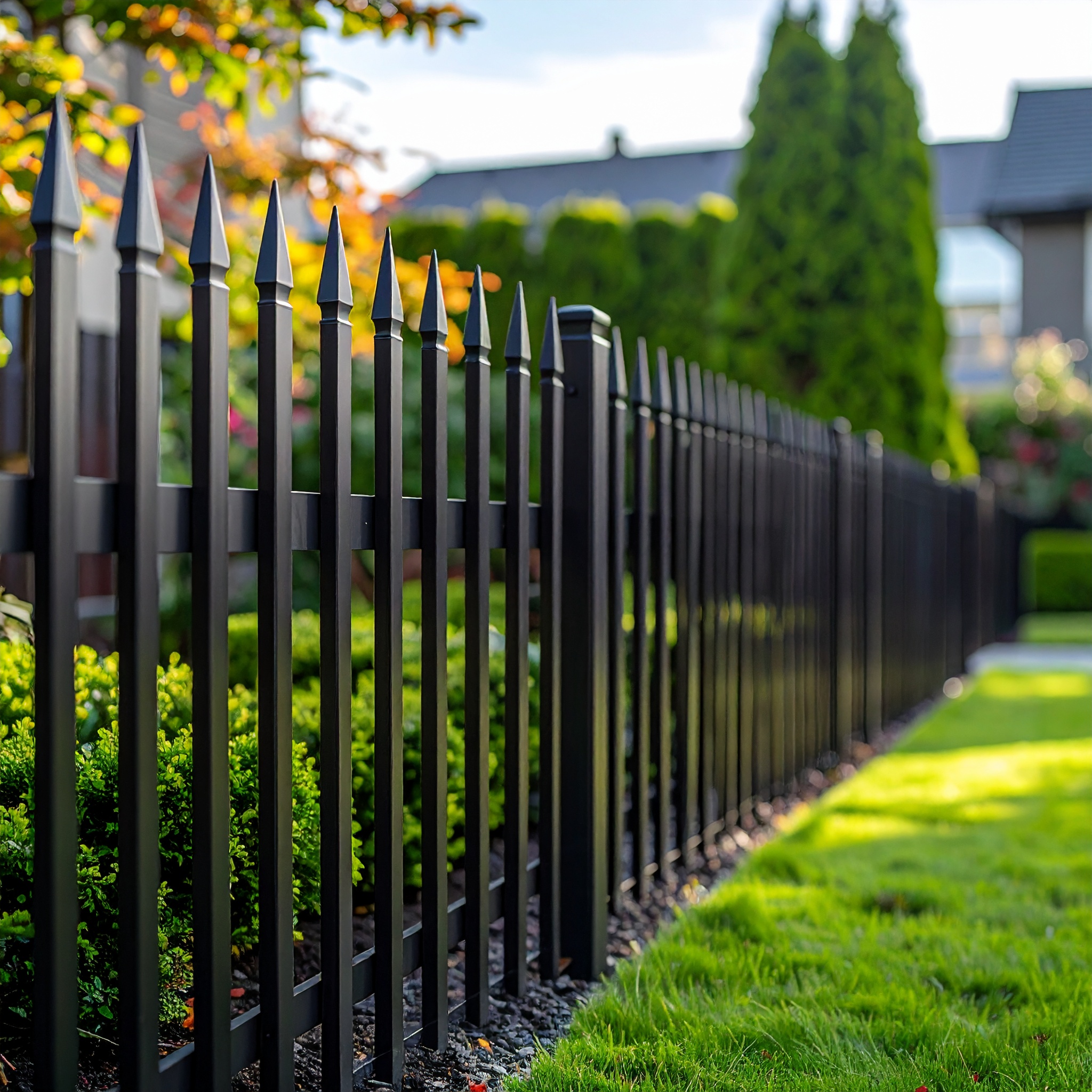 Black metal fence with pointed tops-deck builder-San Antonio, Texas