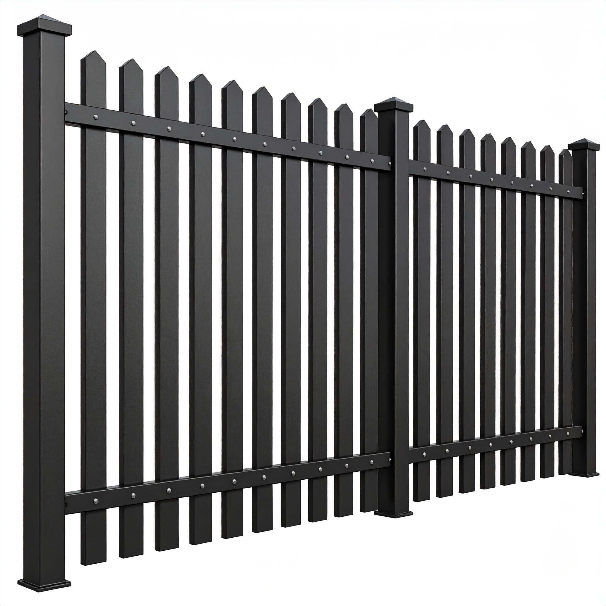 Black aluminum fence with pointed pickets.-deck builder-San Antonio, Texas