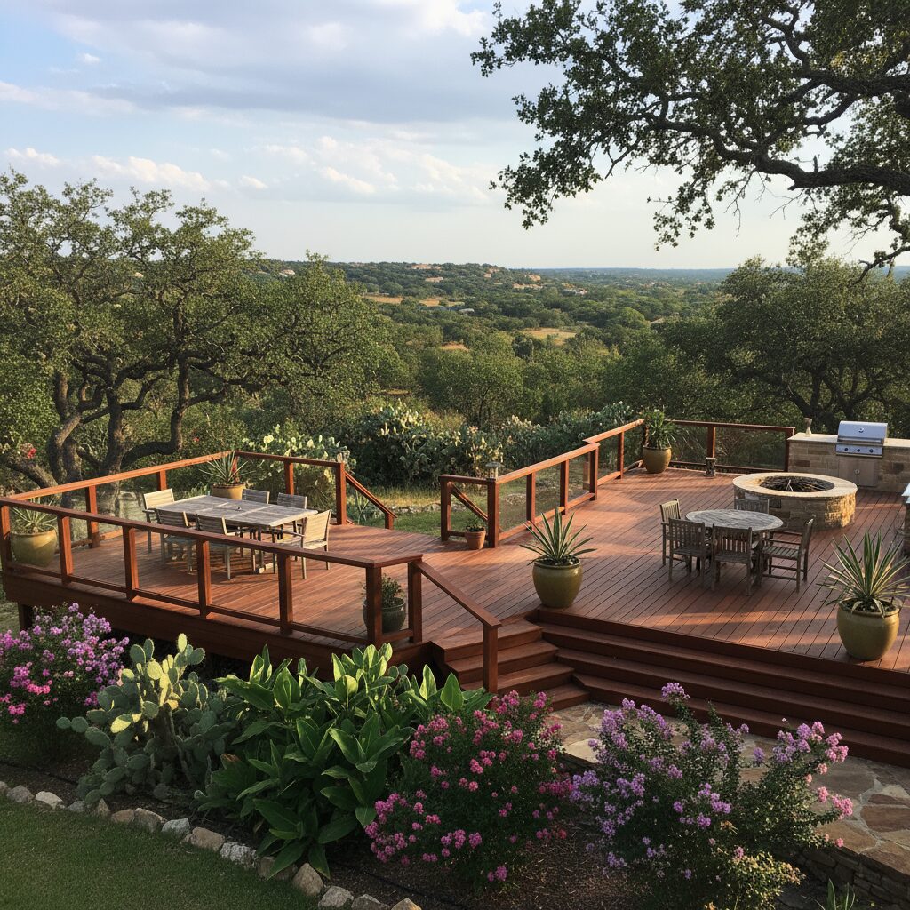 Wood deck with glass railings.-deck builder-San Antonio, Texas