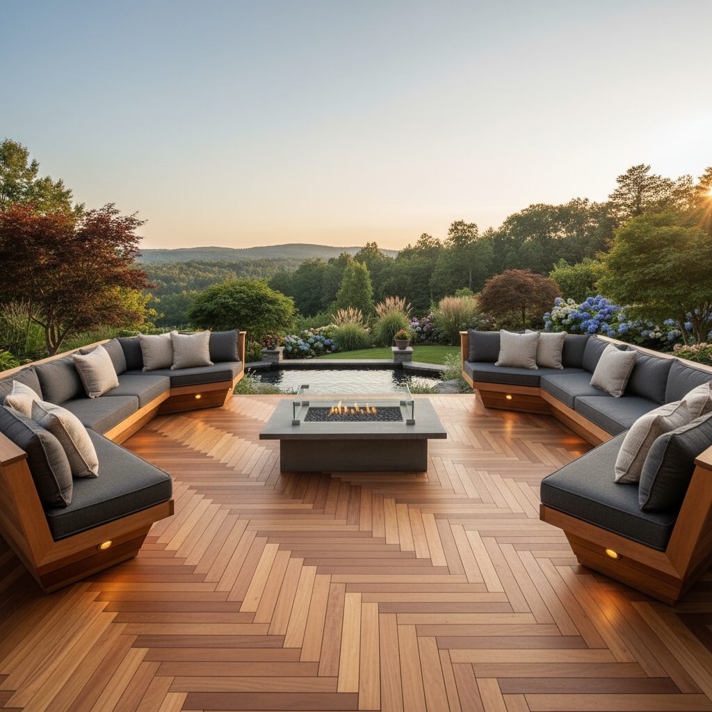 Wood deck with modern fire pit.-deck builder-San Antonio, Texas