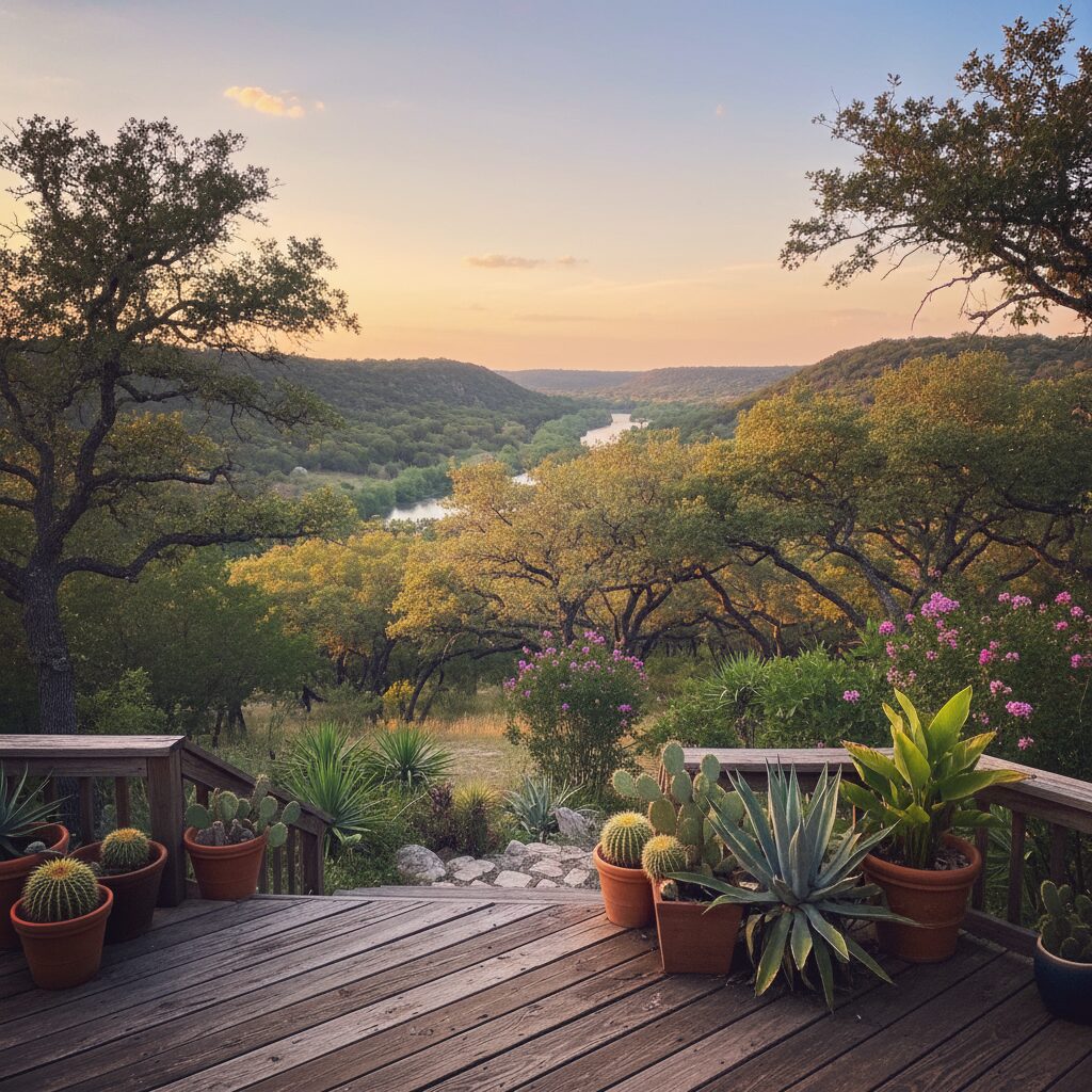 Wooden deck with potted plants.-deck builder-San Antonio, Texas