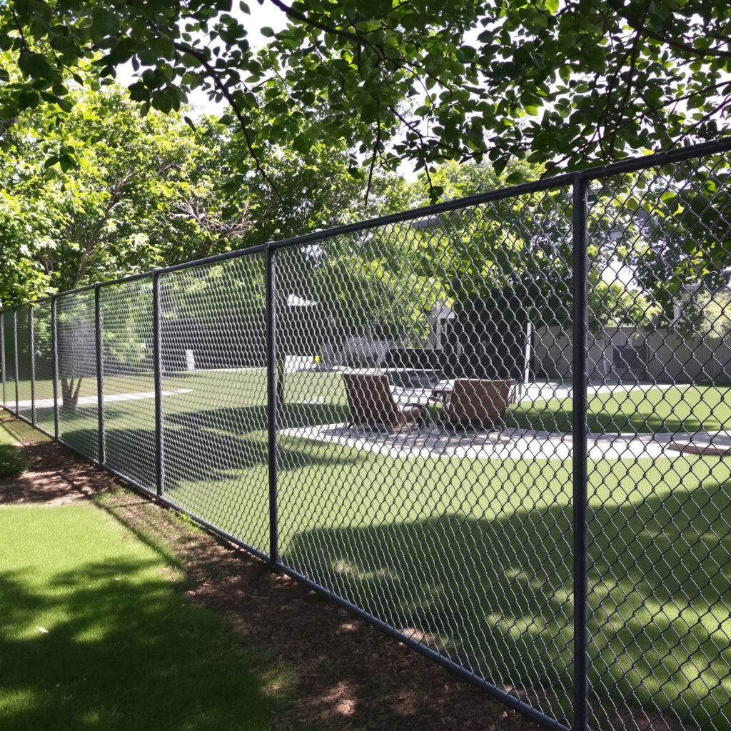dog fence - San Antonio Deck and Fence Works Chain-link fence with green lawn.-deck builder-San Antonio, Texas