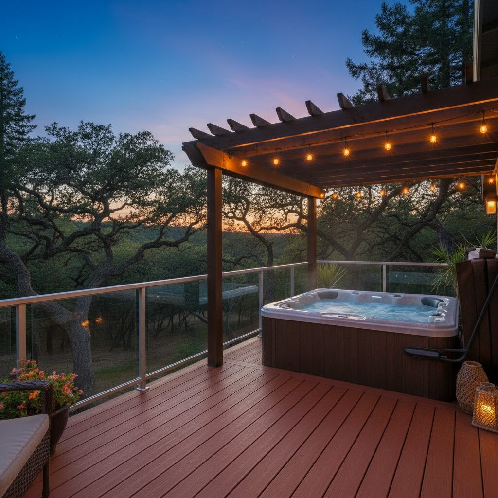 Brown wood deck with pergola.-deck builder-San Antonio, Texas