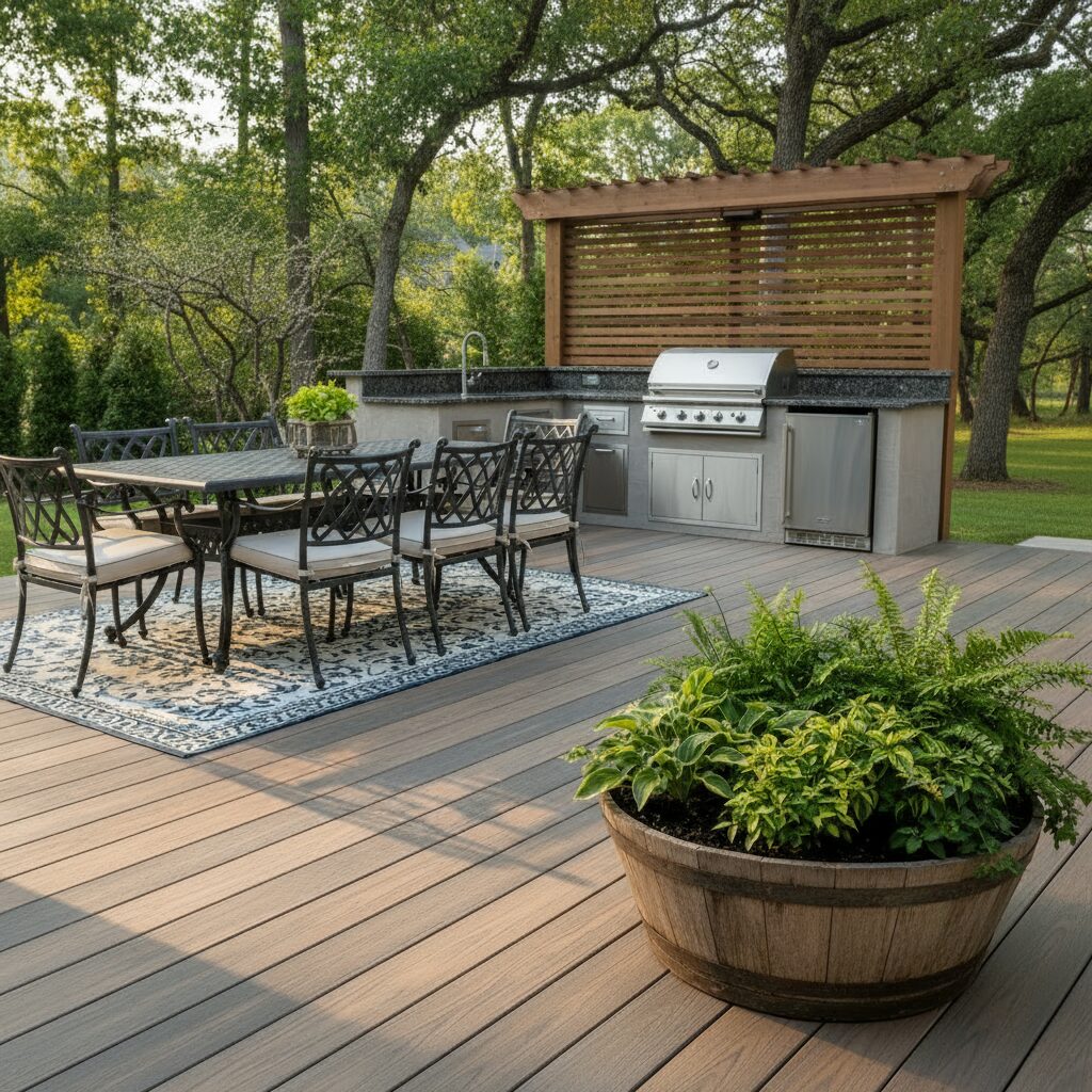 Composite deck with outdoor kitchen setup.-deck builder-San Antonio, Texas