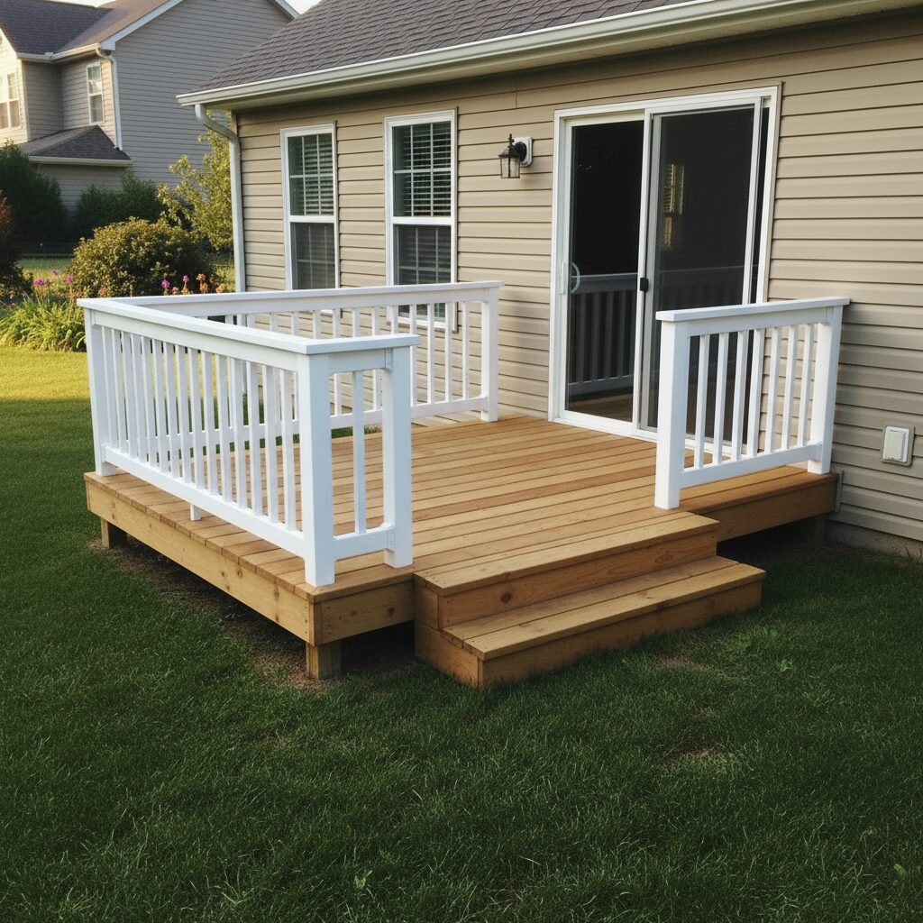 simple deck - San Antonio Deck and Fence Works Wood deck with white railings.-deck builder-San Antonio, Texas